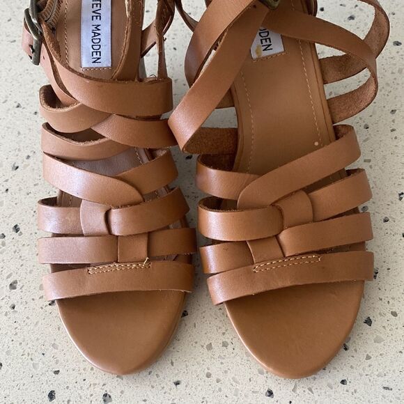 Steve Madden Venis Natural Leather Strappy Wedge Sandals Women’s Size 7.5 - Picture 11 of 13